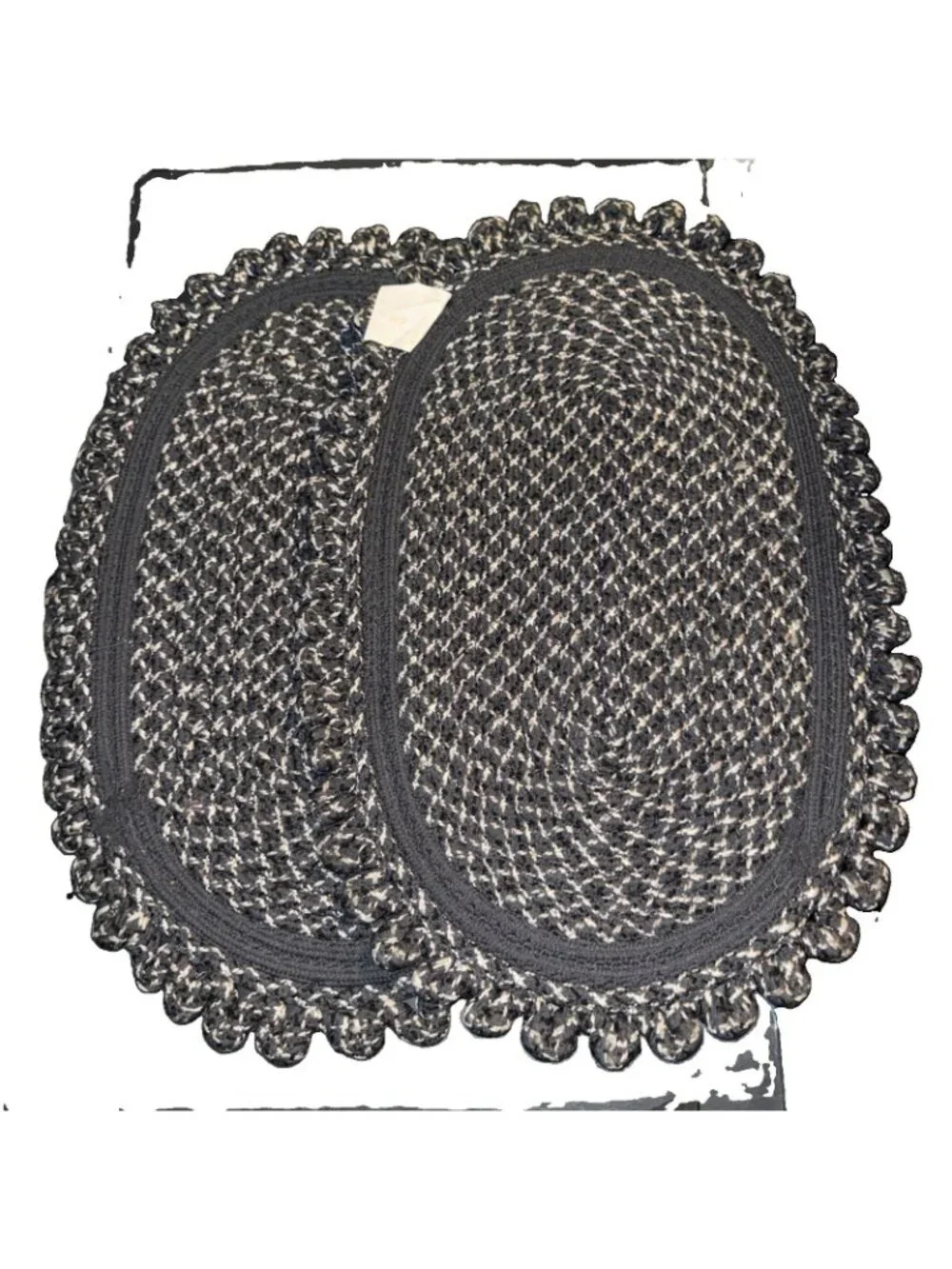 2 Oval Braided Cotton Rug Carpet Placemat Runner Centerpiece Rustic Gray White